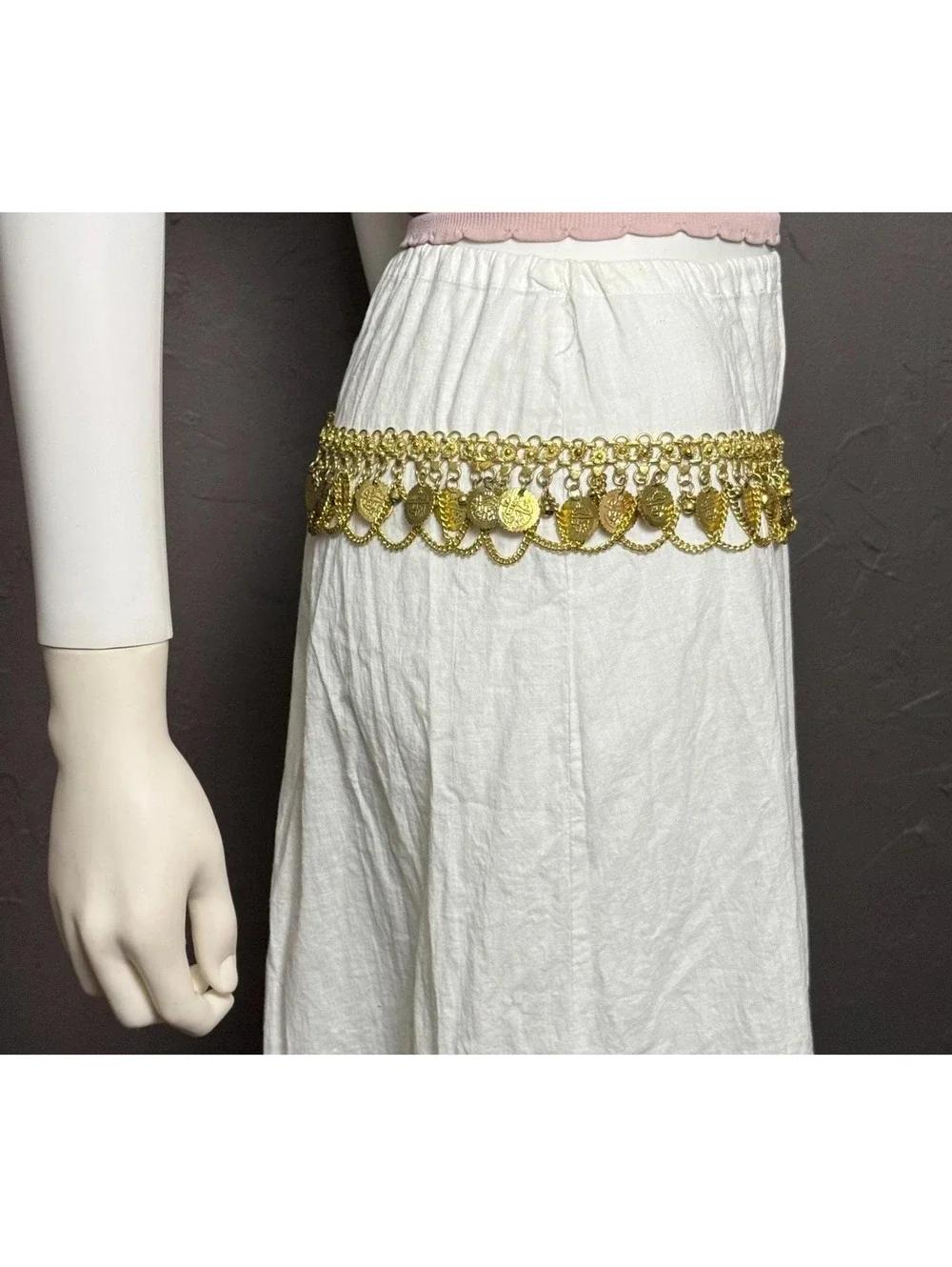 Vintage Gold Chain Belt with Egyptian Coins and Jingle Balls 38